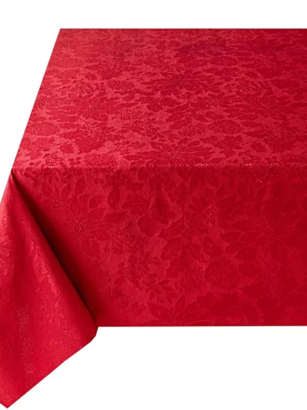 Benson Mills Red Poinsettia Foliage 60" X 102" Raised Jacquard Tablecloth - Red